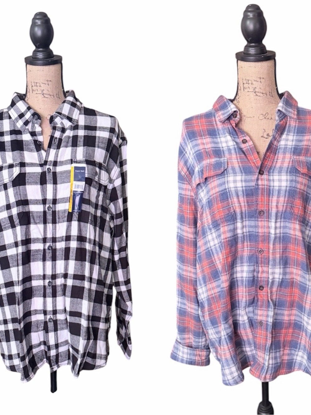 George Plaid Bundle Button-Up Shirts in Black/White and Blue/Coral